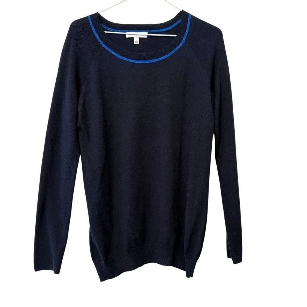 Banana Republic Raglan Long Sleeve Pullover Knit Black Blue Sweater Medium